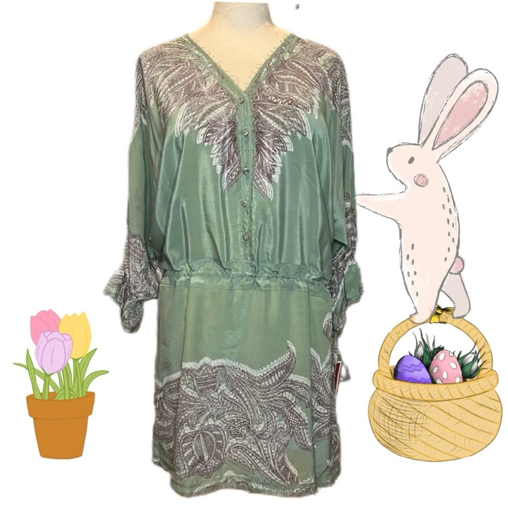 Yoana Baraschi NWT Size Large Silk Dress Sage Boho